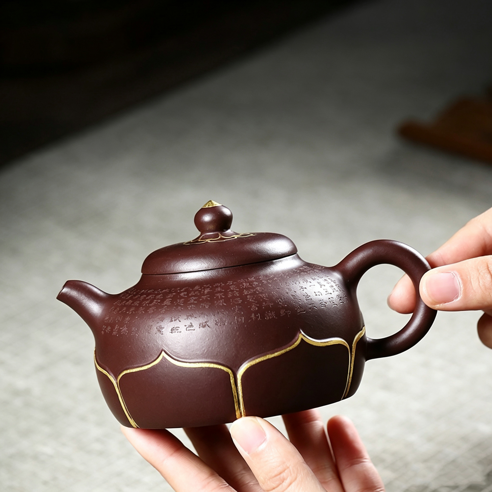 Classic Handmade Purple Clay Teapot with 24K Gold Detailing-CHAN YI LIAN XIN